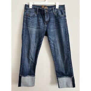 KUT From The Kloth Catherine Boyfriend Jeans Women's 8 Cuffed Cropped Dark Wash